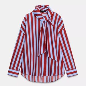 ZARA BOW NECK STRIPED SHIRT